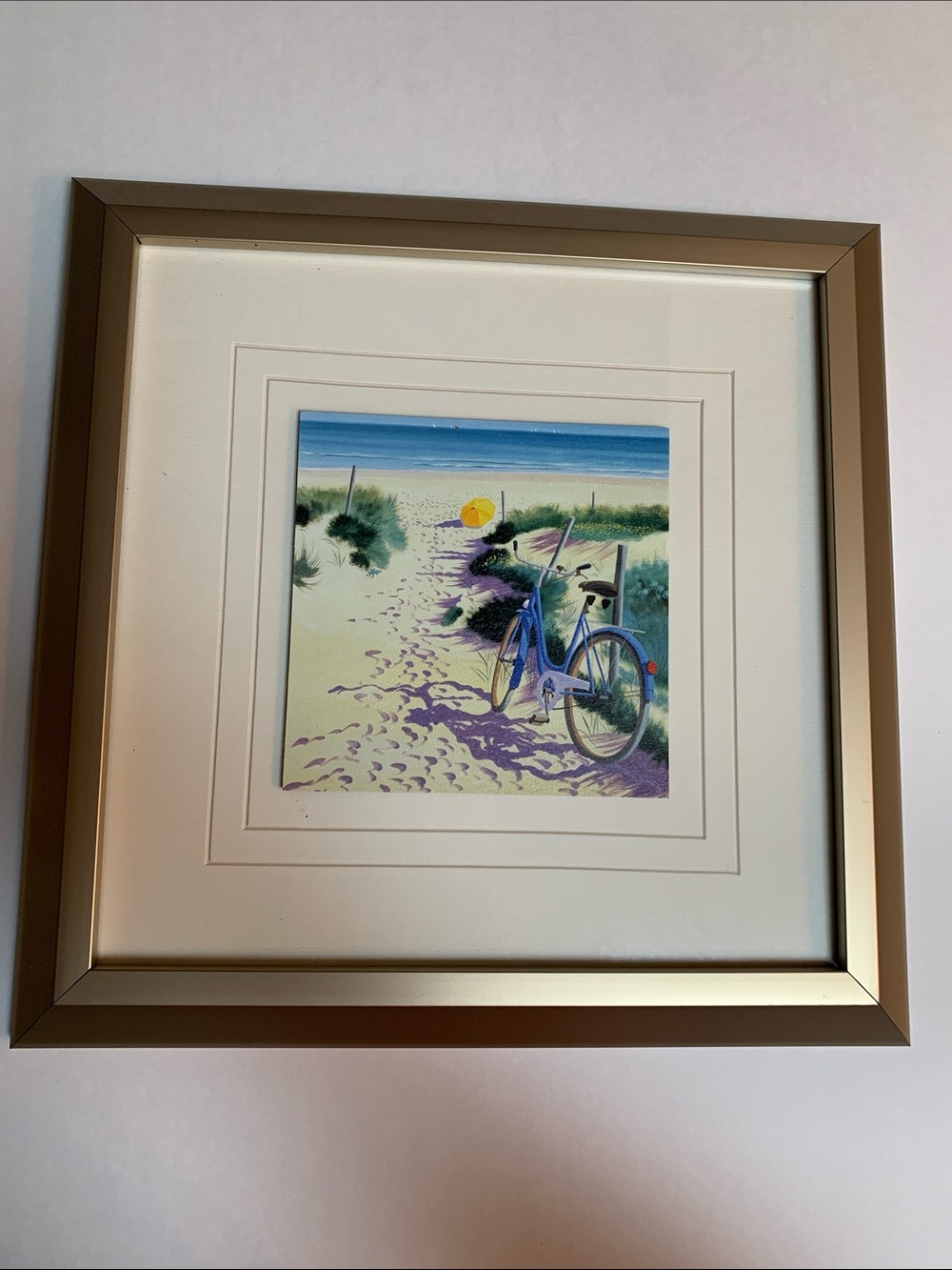 Elegant & stylish Framed Beach Bicycle Wall Art.Pre-Owned.Sz.13x13.Made in USA.